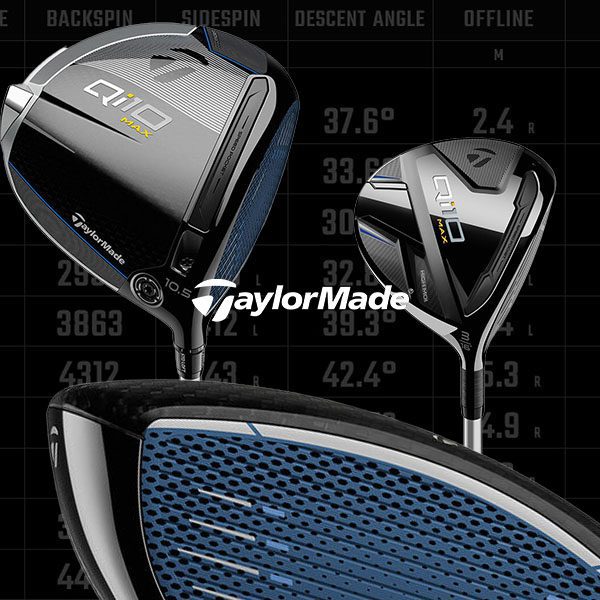Banner displaying the different Qi10 Drivers from TaylorMade on a neutral background