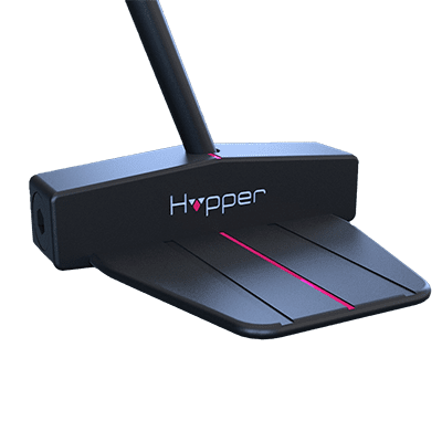 image of the Hopper golf putter with a pink alignment line on a neutral background
