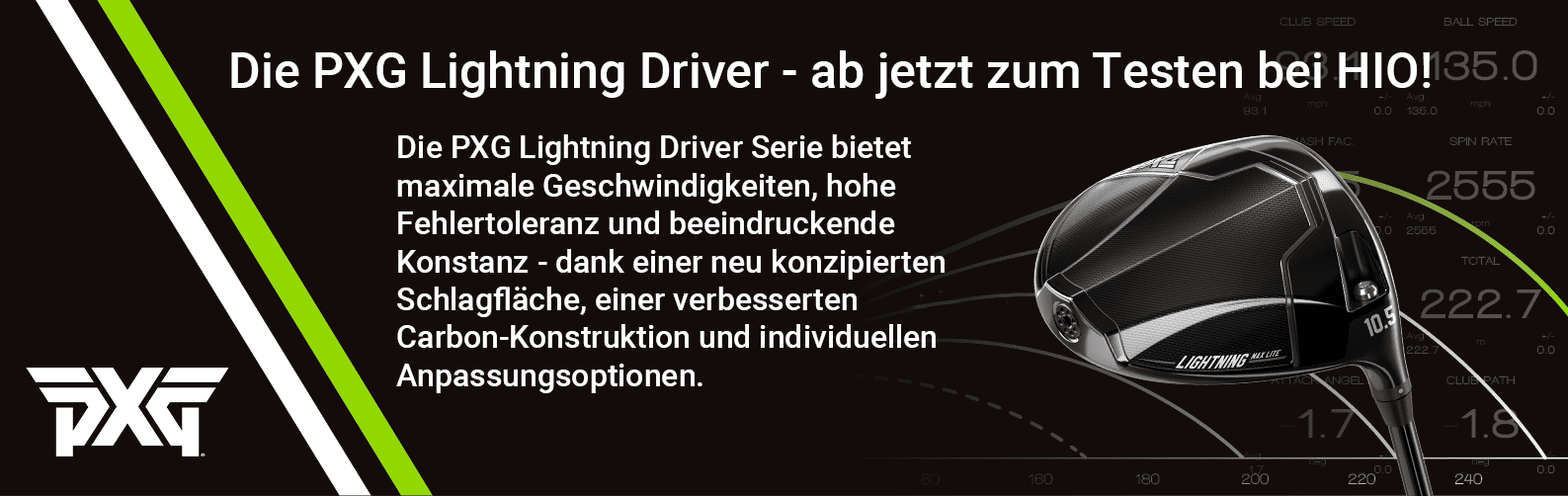 PXG Lightning Driver Banner mit Driverkopf – jetzt bei HIO testen
