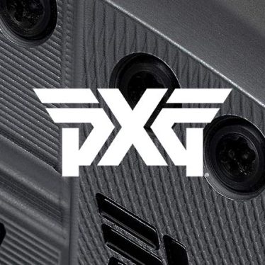 photo showing the white PCG logo with a detail shot of a PXG golf club in the background